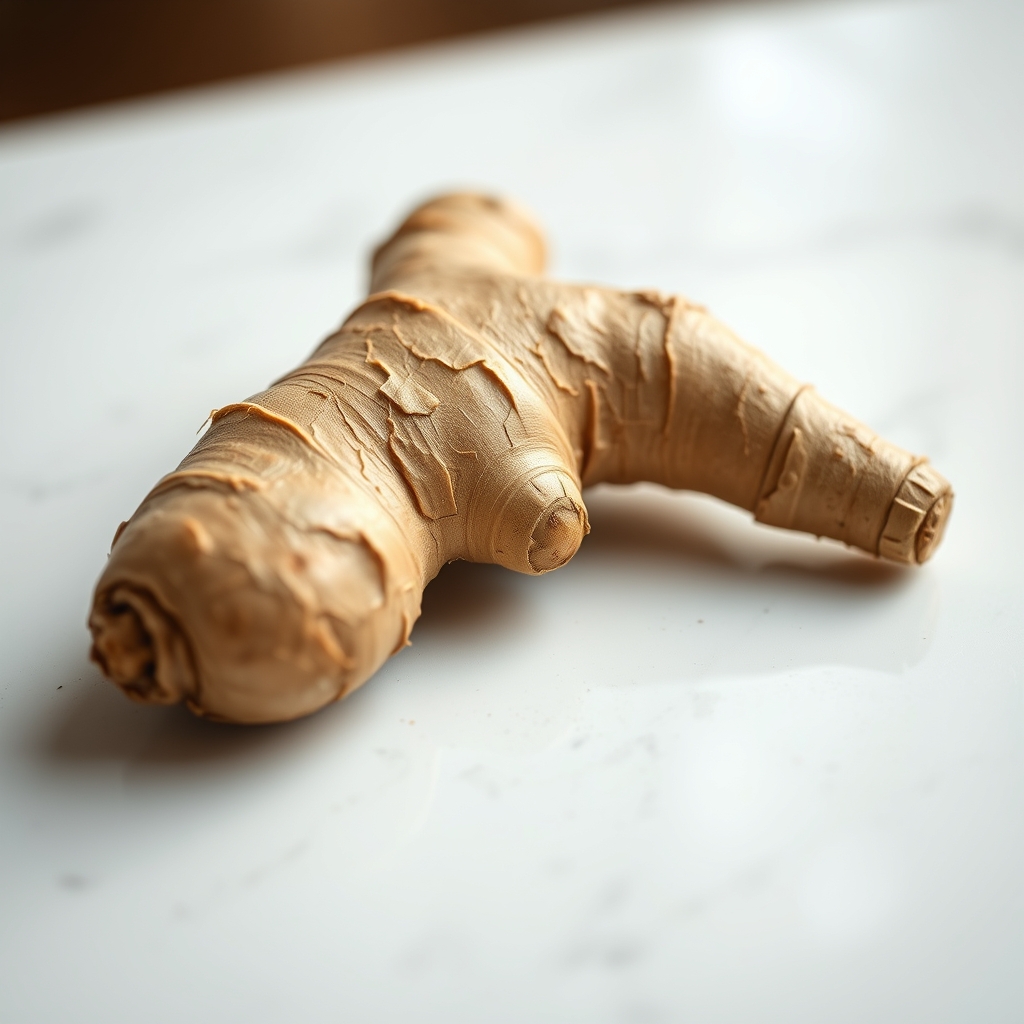 Fresh ginger root on a clean surface with natural warm tones